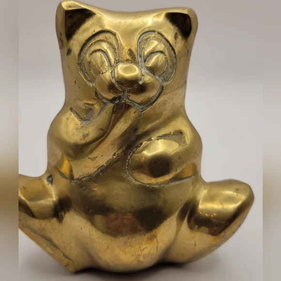 Vintage Brass Panda/Cat Bear Bank. - Picture 2 of 7
